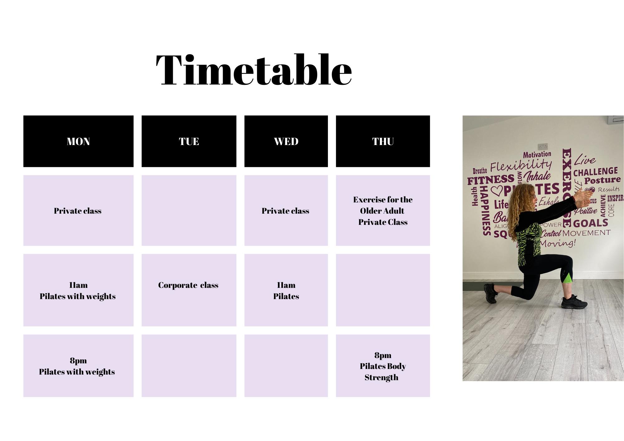Tracy at the Studio Timetable